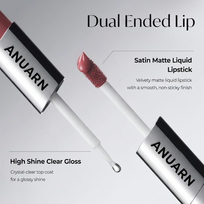 Anuarn Perfect Twin Lip — Dual-Ended Liquid Lipstick with Velvet Matte Color and Glossy Shine