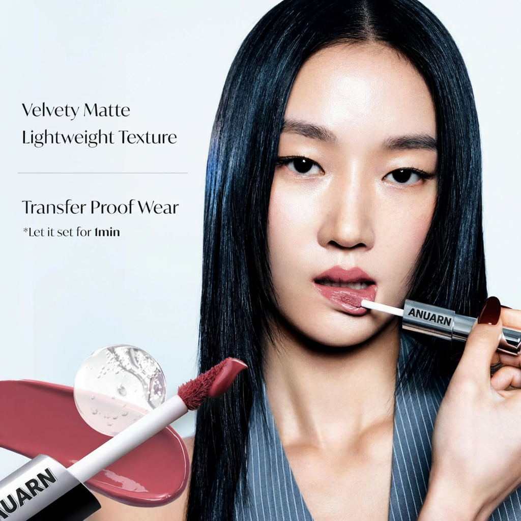 Anuarn Perfect Twin Lip — Dual-Ended Liquid Lipstick with Velvet Matte Color and Glossy Shine