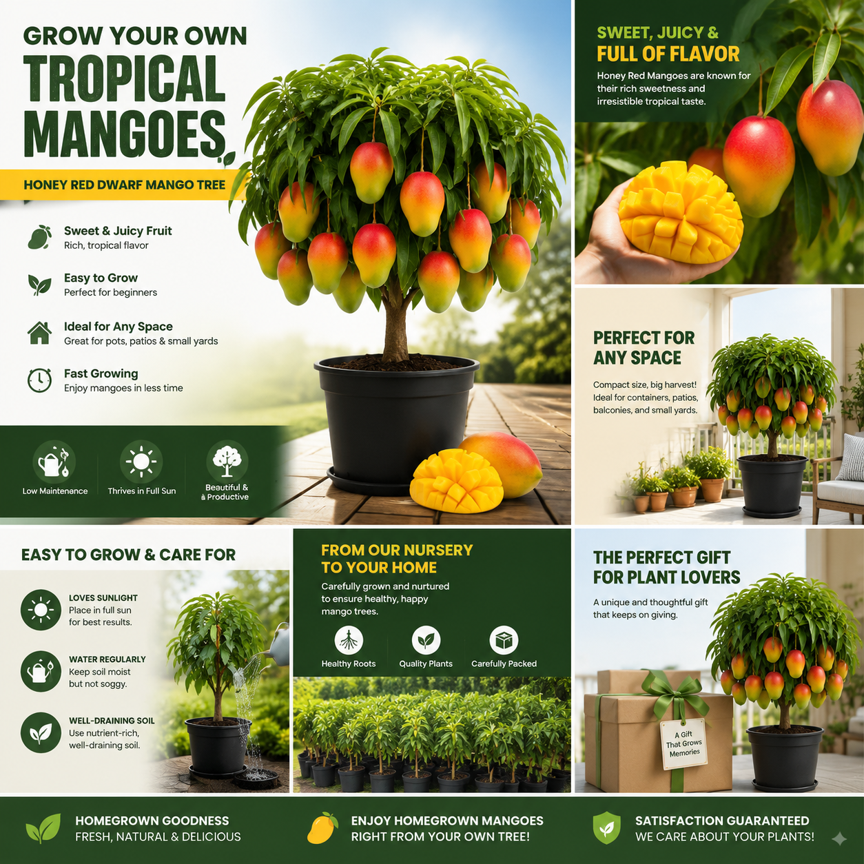 Anuarn Honey Red Dwarf Mango Tree – Sweet Tropical Fruit Tree for Home Garden