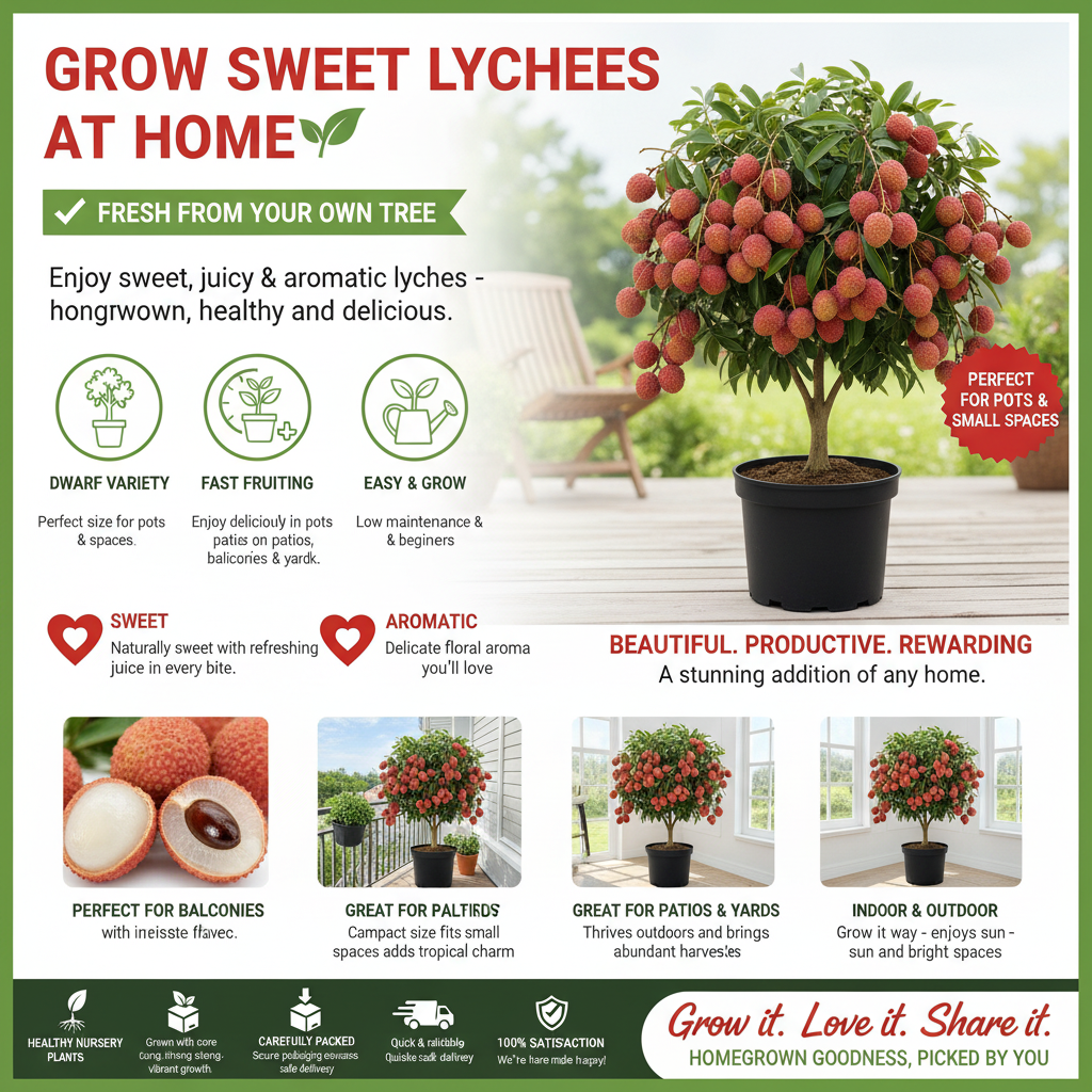 Auarn Lychee Sapling, Sweet & Juicy Tropical Fruit Plant for Home Garden, Patio & ContainersPlanting