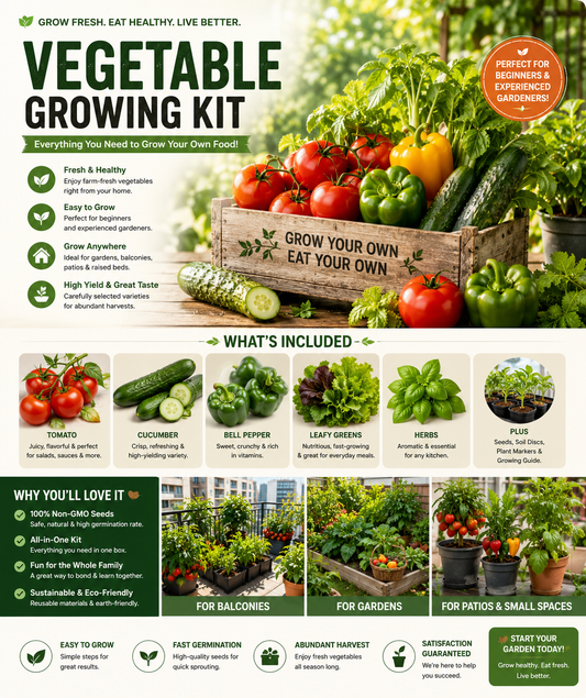 Vegetable Growing Kit – Grow Fresh Tomatoes, Cucumbers & Peppers at Home